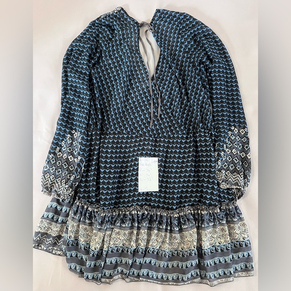 Free People Women Into The Mystic Sheer Boho Peasant Top Tunic Blue Size Large - Picture 13 of 13